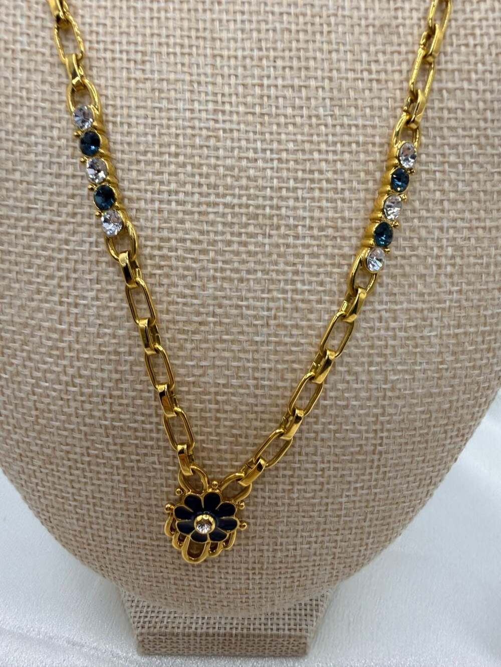 JBK Jacqueline Kennedy Blue Crystal Flower Necklace 18"